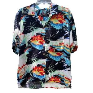 Men's Vintage Wayne Rogers Rayon Short Sleeve Print Hawaiian Shirt Large